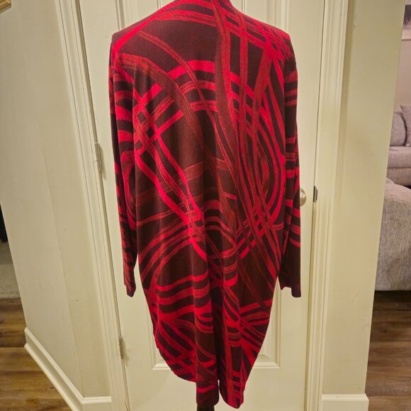 Chico’s Red Abstract Print  Extra Long Open Cardigan Size XL - Picture 5 of 9